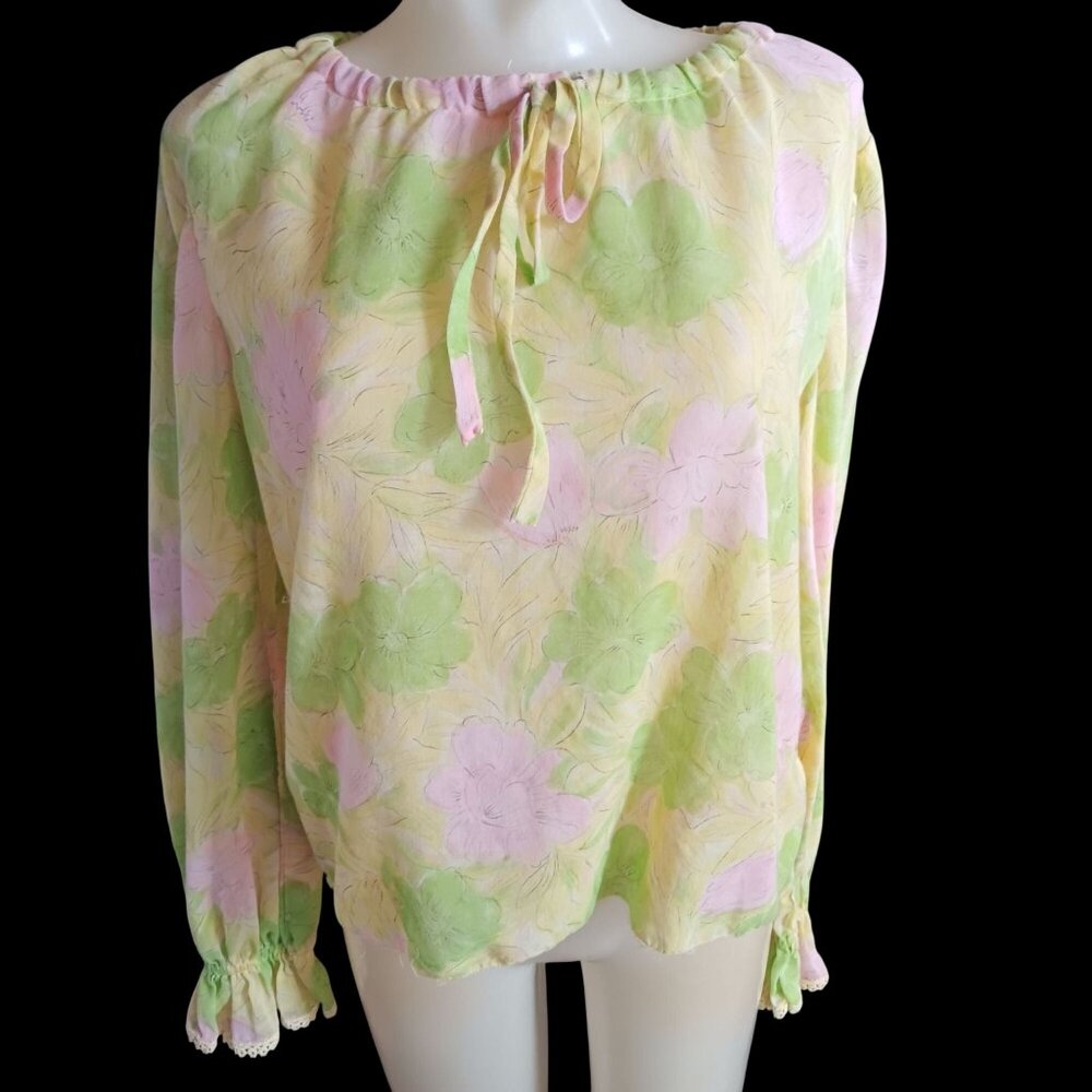 True Vintage Women's Medium Peasant Blouse Top 1970s Festival Sheer Thin 1of1
